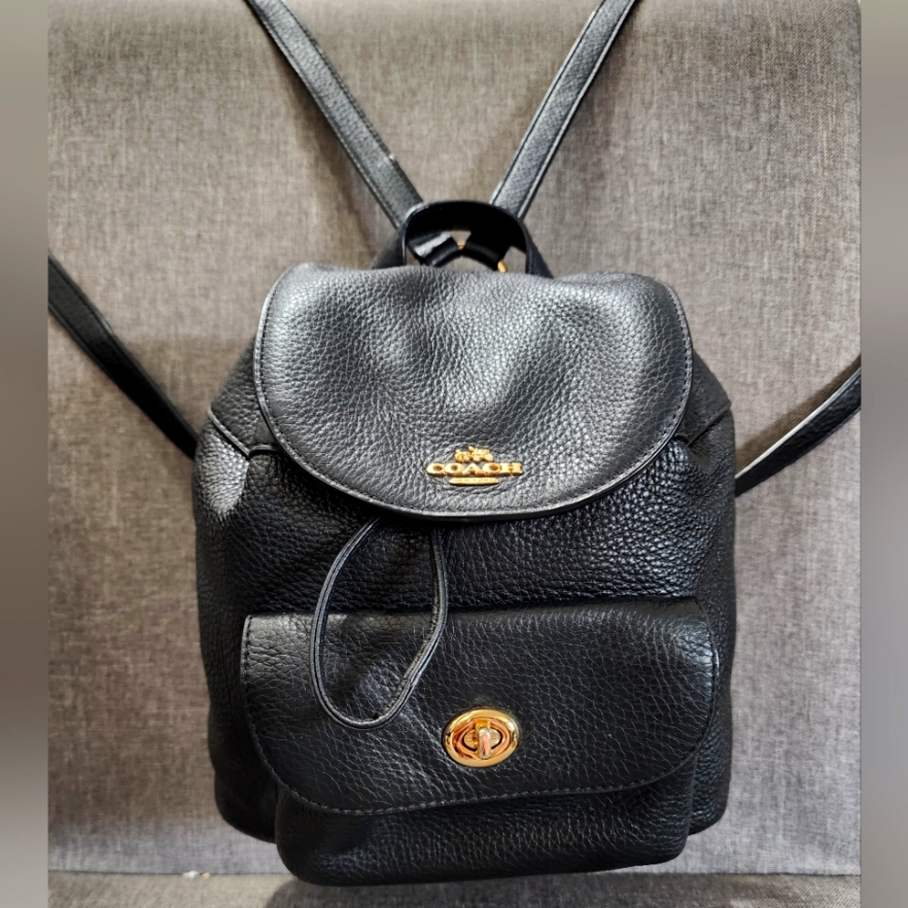 Coach Black Leather Backpack